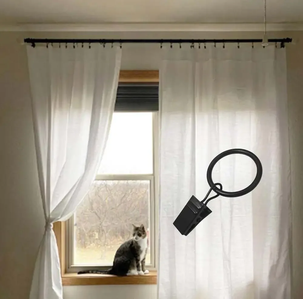 LLPJS 100 Pack Black Curtain Rings with Clips, 1 Inch Interior‎ Diameter